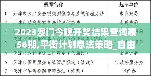 2023澳门今晚开奖结果查询表56期,平衡计划息法策略_自由版XRZ13.38