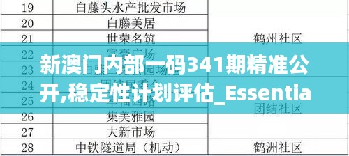 新澳门内部一码341期精准公开,稳定性计划评估_Essential3.879