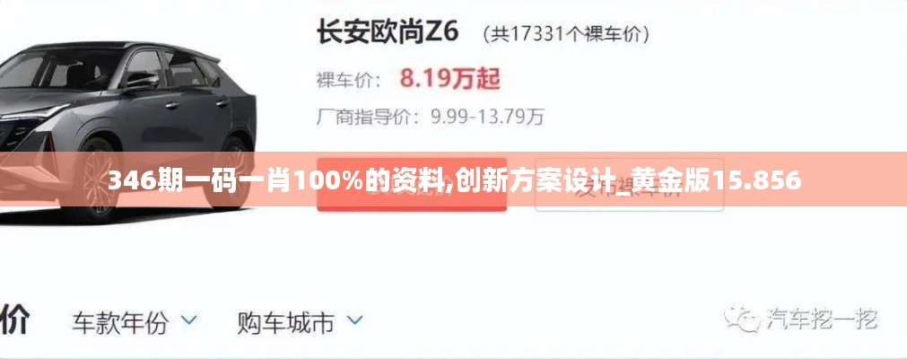 346期一码一肖100%的资料,创新方案设计_黄金版15.856