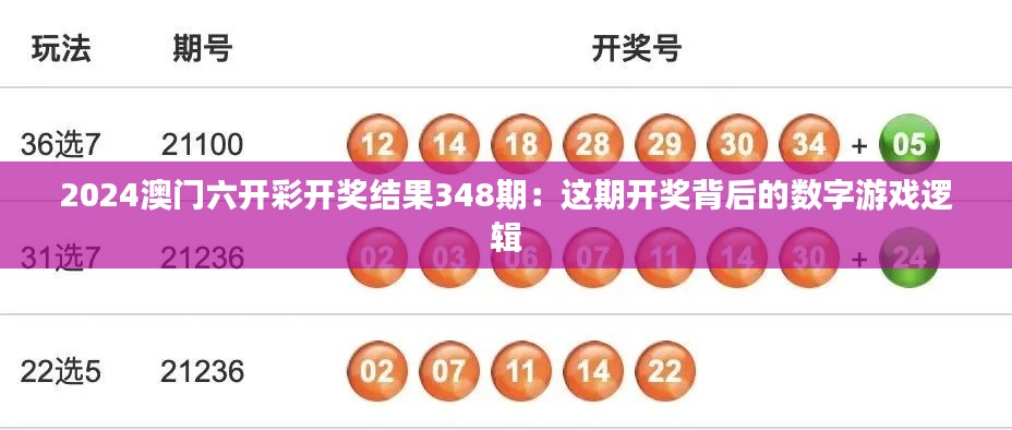 2024澳门六开彩开奖结果348期：这期开奖背后的数字游戏逻辑