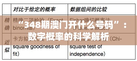 “348期澳门开什么号码”：数字概率的科学解析