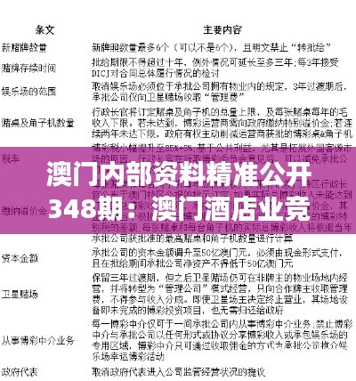 澳门内部资料精准公开348期：澳门酒店业竞争格局的全面剖析