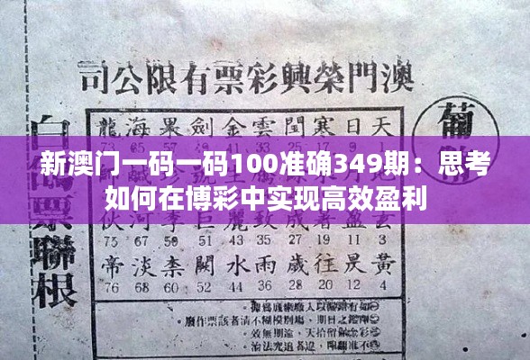 新澳门一码一码100准确349期：思考如何在博彩中实现高效盈利