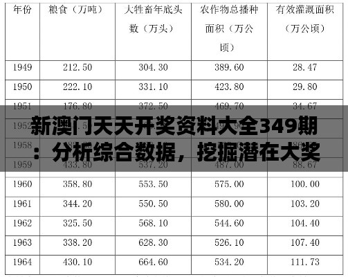 新澳门天天开奖资料大全349期：分析综合数据，挖掘潜在大奖