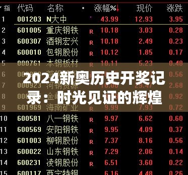 2024新奥历史开奖记录：时光见证的辉煌与奇迹