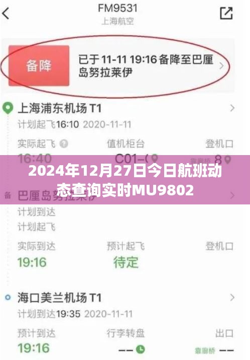 2024年12月27日MU9802航班实时动态查询通知